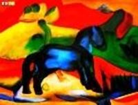 Afbeelding van Franz Marc - Blaues Pferdchen k83989 90x120cm Expressionismus Ölgemälde