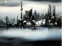 Εικόνα της Modern Art Skyline Shanghai im Mondschein a84591 30x40cm abstraktes Ölgemälde