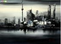 Afbeelding van Modern Art Skyline Shanghai im Mondschein a84593 30x40cm abstraktes Ölgemälde