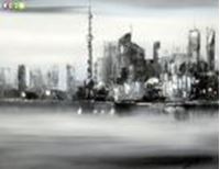 Afbeelding van Modern Art Skyline Shanghai im Mondschein b84620 40x50cm abstraktes Ölgemälde