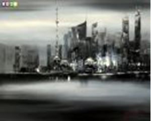 Εικόνα της Modern Art Skyline Shanghai im Mondschein c84705 50x60cm abstraktes Ölgemälde