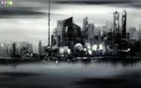 Afbeelding van Modern Art Skyline Shanghai im Mondschein d84754 60x90cm abstraktes Ölgemälde