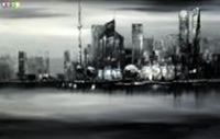 Afbeelding van Modern Art Skyline Shanghai im Mondschein d84755 60x90cm abstraktes Ölgemälde