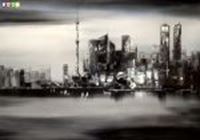 Afbeelding van Modern Art Skyline Shanghai im Mondschein i84883 80x110cm abstraktes Ölgemälde