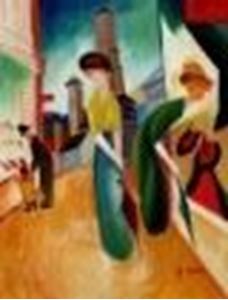 Изображение August Macke - Frauen vor dem Hutladen a85107  30x40cm Ölbild handgemalt