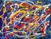 Afbeelding van Homage of Pollock - Blaue Lagune a85128  30x40cm abstraktes Ölbild