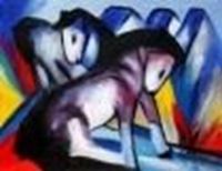 Afbeelding van Franz Marc - Zwei kleine Pferde a85160  30x40cm Expressionismus Ölbild handgemalt