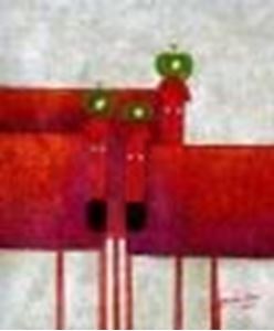 Picture of Pop Art - Das lustige rote Hundetrio c85362  50x60cm exquisites Ölbild