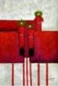 Picture of Pop Art - Das lustige rote Hundetrio d85495  60x90cm exquisites Ölbild