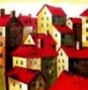 Picture of Modern - Rote Dächer g85556  80x80cm modernes Ölbild handgemalt