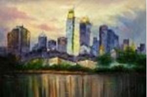 Picture of Modern Art Skyline Frankfurt am Main d86563 60x90cm exquisites Ölgemälde