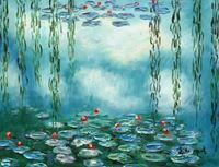 Resim Claude Monet - Seerosen & Weiden Spezialausführung mintgrün a86873 A 30x40cm Ölbild handgemalt