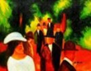 Afbeelding van August Macke - Promenade mit weißem Mädchen In Halbfigur b86892 40x50cm Ölbild handgemalt