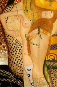 Afbeelding van Gustav Klimt - Wasserschlangen I close up d87016 60x90cm imposantes Ölgemälde handgemalt