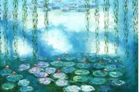 Resim Claude Monet - Seerosen & Weiden Spezialausführung mintgrün d87074 60x90cm Ölbild handgemalt