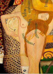 Afbeelding van Gustav Klimt - Wasserschlangen I close up i87202 80x110cm imposantes Ölgemälde handgemalt