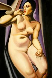 Afbeelding van Homage of T. de Lempicka - Die Taube d87595 60x90cm Art Deco Ölgemälde handgemalt