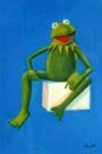 Picture of Pop Art - Muppets Kermit auf Blau d87843 60x90cm spektakuläres Ölbild handgemalt