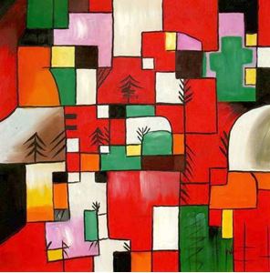 Imagen de Paul Klee - Rotgrün und Violett-Gelb Rhythmus e87606 60x60cm exzellentes Ölgemälde handgemalt