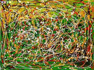 Afbeelding van Homage of Pollock - Number 8 k88269 90x120cm abstraktes Ölgemälde handgemalt