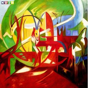 Afbeelding van Franz Marc - Gazellen m88301 120x120cm Expressionismus Ölgemälde