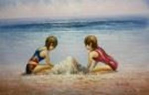 Εικόνα της Sylt - Spielende Mädchen am Strand d88779 60x90cm Ölbild handgemalt