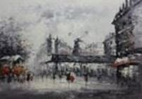 Afbeelding van Modern Art Spaziergang am Moulin Rouge Paris d88832 60x90cm Ölbild handgemalt