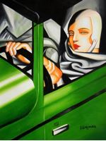 Afbeelding van Homage of T. de Lempicka - Tamara im grünen Bugatti a88441 30x40cm Ölbild handgemalt
