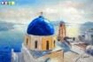 Εικόνα της Modern Art - Kirche auf Santorin d88644 60x90cm Ölbild handgemalt