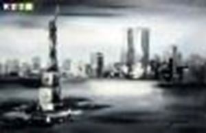 Picture of Modern Art New York Manhattan Skyline im Mondschein d89235 60x90cm imposantes Ölgemälde