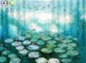 Afbeelding van Claude Monet - Seerosen & Weiden Spezialausführung mintgrün i89097 80x110cm Ölbild handgemalt