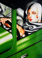 Afbeelding van Homage of T. de Lempicka - Tamara im grünen Bugatti i89131 80x110cm Ölbild handgemalt