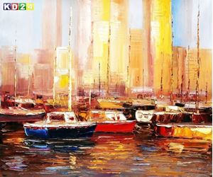 Εικόνα της Modern Art - Yachthafen in Montreal c90118 50x60cm exzellentes Ölgemälde