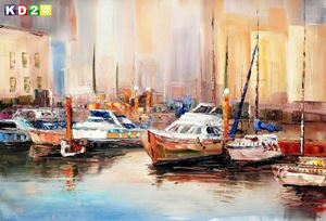 Imagen de Modern Art - Yachthafen in Montreal d90116 60x90cm exzellentes Ölgemälde