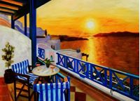 Εικόνα της Modern Art - Hotelterrasse auf Mykonos a89273 30x40cm Ölbild handgemalt