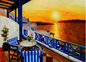 Εικόνα της Modern Art - Hotelterrasse auf Mykonos a89273 30x40cm Ölbild handgemalt