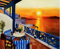 Εικόνα της Modern Art - Hotelterrasse auf Mykonos b89335 40x50cm Ölbild handgemalt