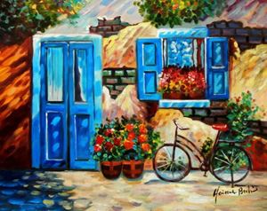 Afbeelding van Das Fahrrad der Carmen Gracia b89337 40x50cm Ölgemälde handgemalt