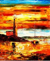 Εικόνα της Modern Art - Sonnenuntergang bei Sylt c89366 50x60cm exzellentes Ölgemälde