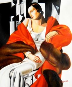 Afbeelding van Homage to T. de Lempicka - Portrait der Madame Boucard c89369 50x60cm Art Deco Ölgemälde handgemalt