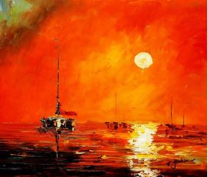 Picture of Modern Art - Sonnenuntergang bei Sylt c89402 50x60cm exzellentes Ölgemälde