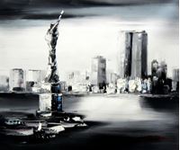 Resim Modern Art New York Manhattan Skyline im Mondschein c89440 50x60cm imposantes Ölgemälde
