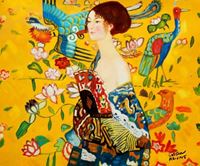Resim Gustav Klimt - Frau mit Fächer c89441 50x60cm Jugendstil Ölgemälde handgemalt