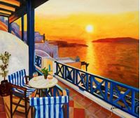 Εικόνα της Modern Art - Hotelterrasse auf Mykonos c89443 50x60cm Ölbild handgemalt