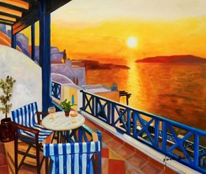 Εικόνα της Modern Art - Hotelterrasse auf Mykonos c89443 50x60cm Ölbild handgemalt