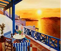 Εικόνα της Modern Art - Hotelterrasse auf Mykonos c89445 50x60cm Ölbild handgemalt