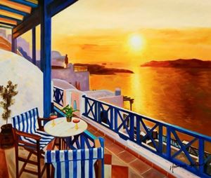 Εικόνα της Modern Art - Hotelterrasse auf Mykonos c89445 50x60cm Ölbild handgemalt