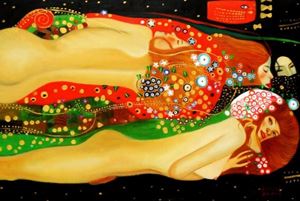 Resim Gustav Klimt - Wasserschlangen d89486 60x90cm imposantes Ölgemälde handgemalt