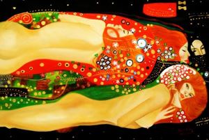 Εικόνα της Gustav Klimt - Wasserschlangen d89487 60x90cm imposantes Ölgemälde handgemalt