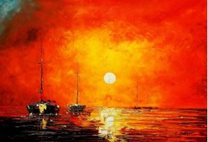 Εικόνα της Modern Art - Sonnenuntergang bei Sylt d89494 60x90cm exzellentes Ölgemälde